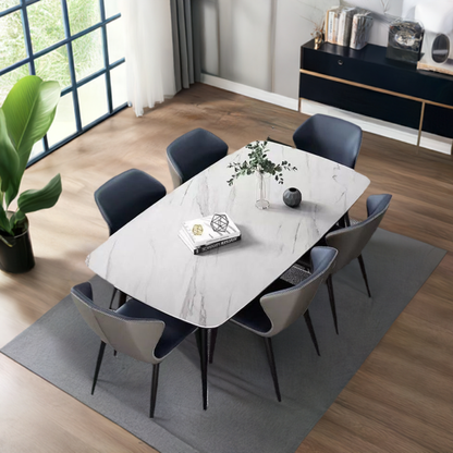 7 PC DINING TABLE SETAR Dynamic Ca7PC Dining Set White Marble Finishing - 1 dining table with six  beige chairsLiving Room7 PC DINING TABLE SETAR Dynamic Ca