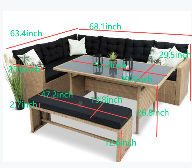 6-PIECE WICKER OUTDOOR PATIO SET WITH CUSHIONS