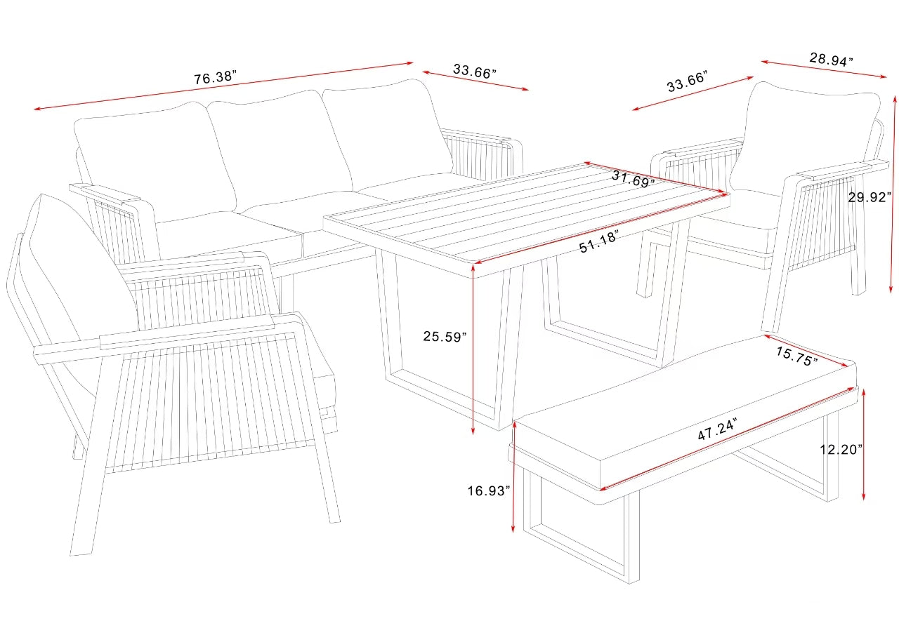 SNAKK SKITTENT Luxury Aluminum Dining Patio Set with Teak Wood Accents – Modern Outdoor Lounge Set