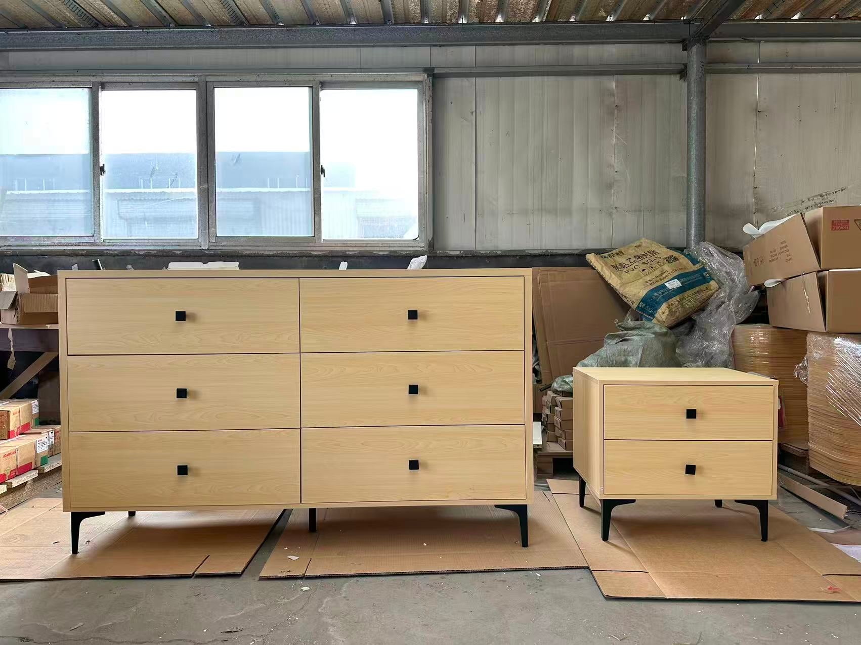 Noon 6-Drawer Dresser fully assembled modern MDF wood with tapered legs and recessed handles