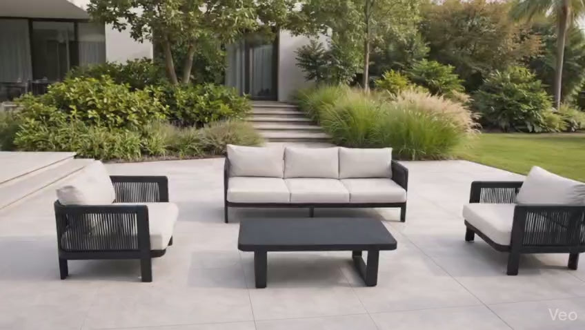 EVENTYR Modern 5-Seater Aluminum Patio Set with Tempered Glass Coffee Table