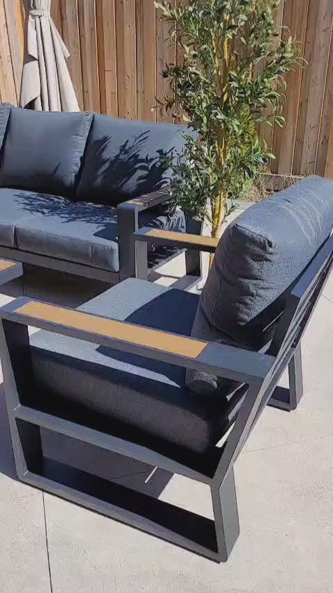 KJARLIGHET  Modern 5-Seater Aluminum Patio Set with Polywood Coffee Table