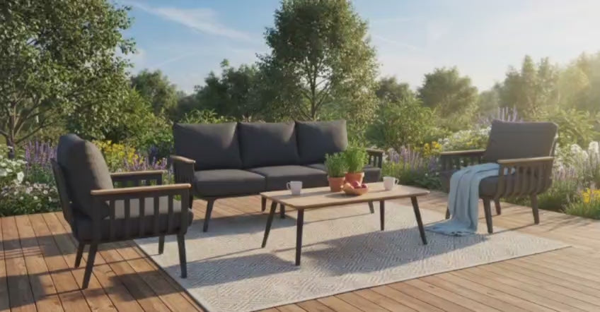 SKJEBNA Modern 5-Seater Aluminum Patio Set with Polywood Coffee Table