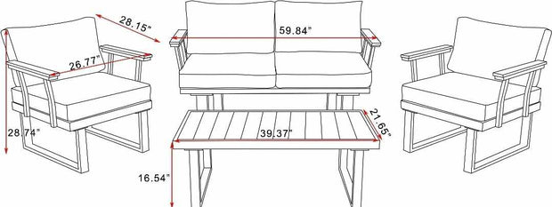 VAKKER  Modern 4 Seater Aluminum Patio Set with Polywood Coffee Table CHARCOAL GREY CUSHION