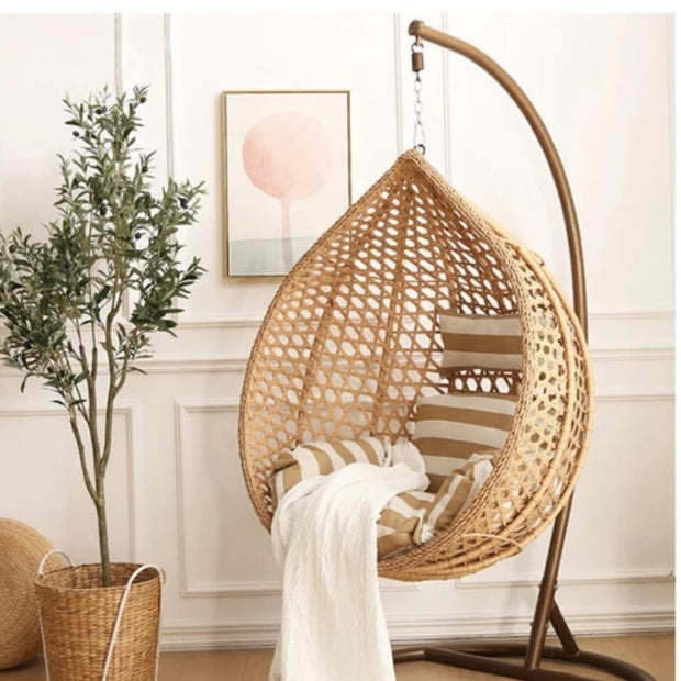 ARDYNAMIC AMARA EGG SWING CHAIR LIGHT BROWNAR Dynamic CaConstructed from Strong Powder Coated Steel Frame and Commercial Grade Hand Woven All-weather PE Rattan Wicker Cushion made from outdoor fabric and filled with soft Patio furnitureARDYNAMIC AMARA EGG SWING CHAIR LIGHT BROWNAR Dynamic