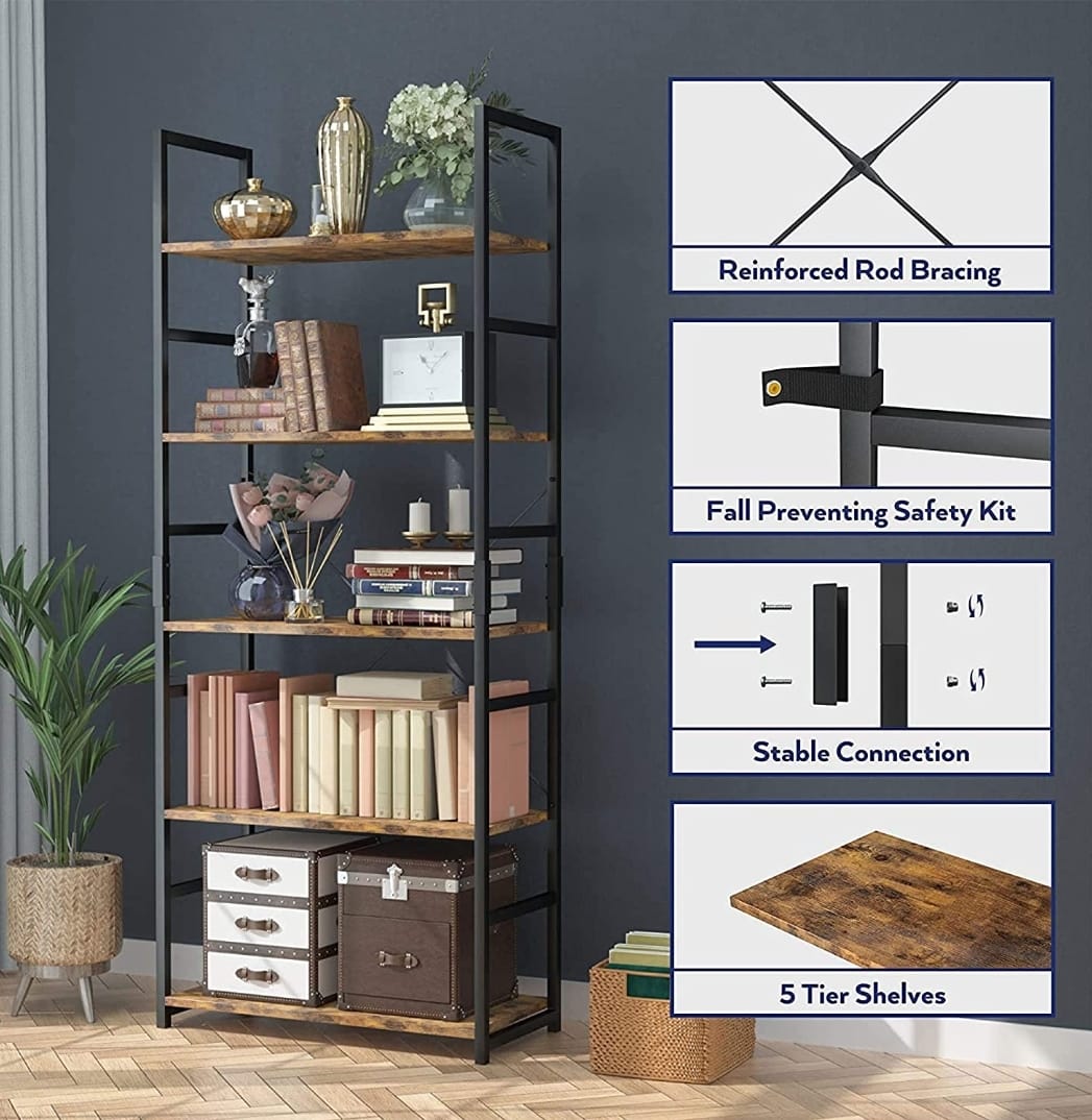 AR Dynamic 5 Tier BookshelfAR Dynamic Ca【5 TIER MULTIFUNCTIONAL BOOKCASE SHELF】This 5 shelf bookshelf provides a very wide storage space, you can use it to place all kinds of items as you see fit. Books, pLiving RoomAR Dynamic 5 Tier BookshelfAR Dynamic Ca