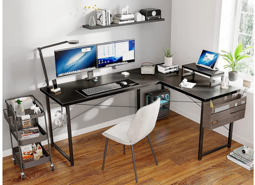 L-SHAPED OFFICE DESK + storage bag includedAR Dynamic CaFull L Shaped Desk with Optional Space Saving Monitor Shelf: Nearly full L Shape design, make the most of your space, easy to fit snugly in a corner to maximize yourOFFICE DESK-SHAPED OFFICE DESK + storage bag includedAR Dynamic Ca