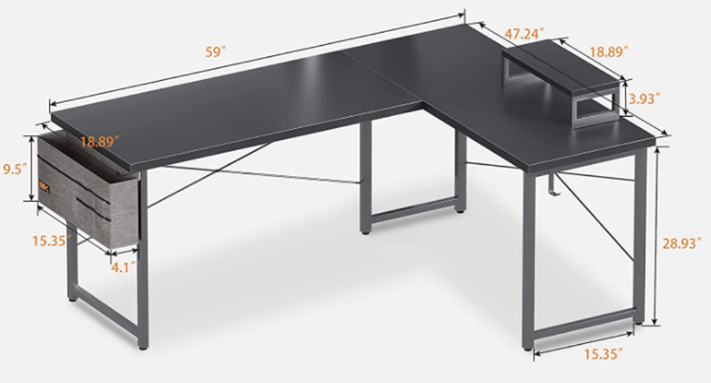 L-SHAPED OFFICE DESK + storage bag includedAR Dynamic CaFull L Shaped Desk with Optional Space Saving Monitor Shelf: Nearly full L Shape design, make the most of your space, easy to fit snugly in a corner to maximize yourOFFICE DESK-SHAPED OFFICE DESK + storage bag includedAR Dynamic Ca